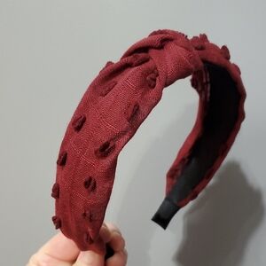 New boutique knotted pom-pom flexible headband maroon red